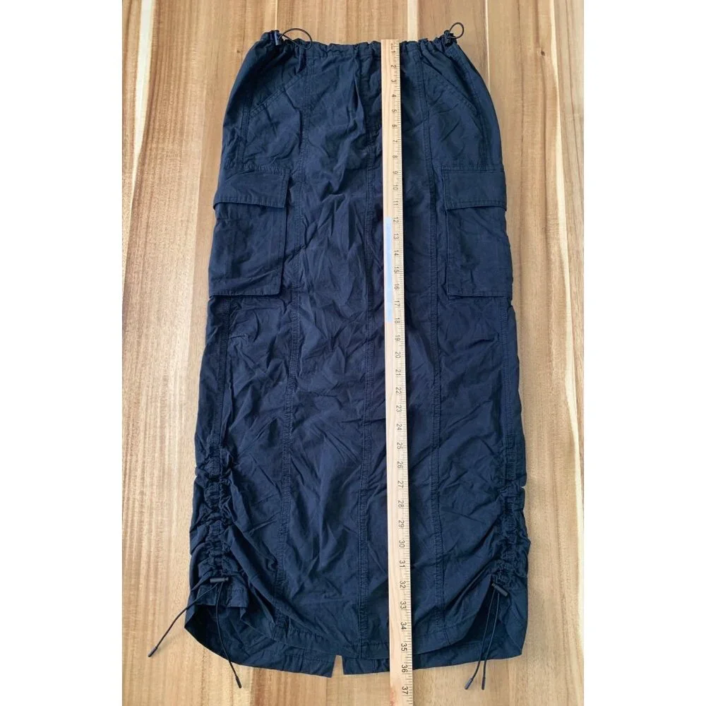 Wild Fable Black Cargo Maxi Skirt Adjustable Drawstring Hem Multiple Pockets XXS - Picture 6 of 13